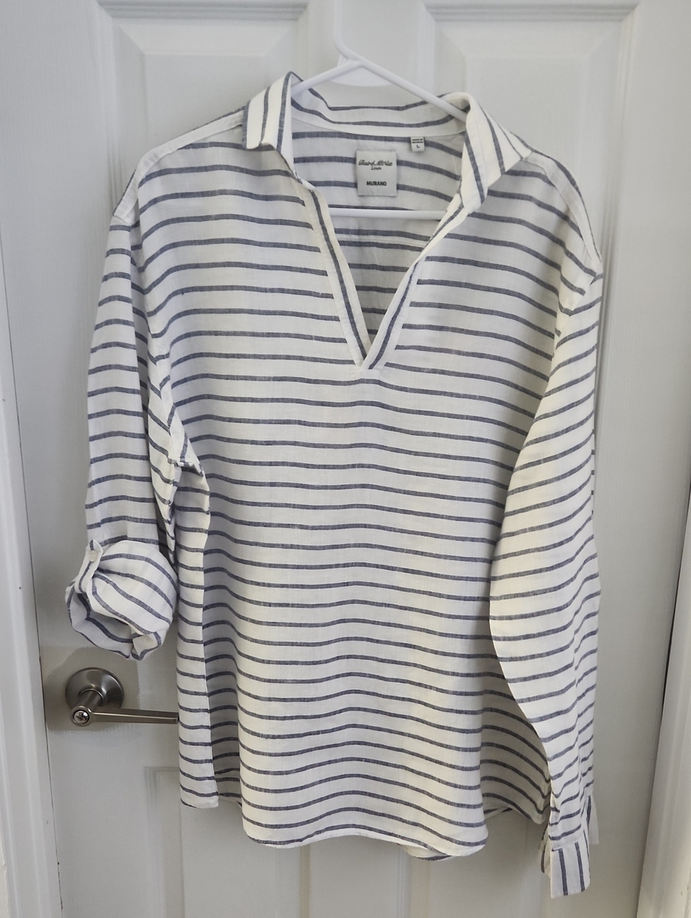 Baird McNutt Linen Blouse in Navy and White